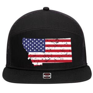 Montana Map State American Flag 4th 7 Panel Mesh Trucker Snapback Hat