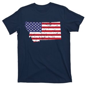 Montana Map State American Flag 4th T-Shirt