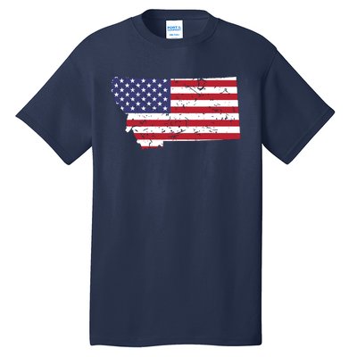 Montana Map State American Flag 4th Tall T-Shirt