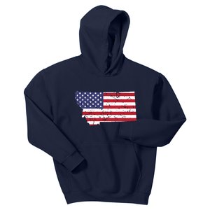 Montana Map State American Flag 4th Kids Hoodie