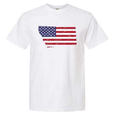 Montana Map State American Flag 4th Garment-Dyed Heavyweight T-Shirt