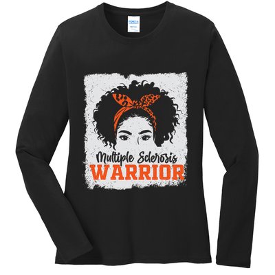 Ms Multiple Sclerosis Awareness Orange Ribbon Ladies Long Sleeve Shirt