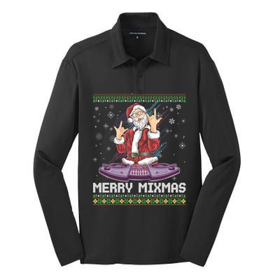 Merry Mixmas Santa Christmas Dj Turntable Music Producer Mix Cool Gift Silk Touch Performance Long Sleeve Polo