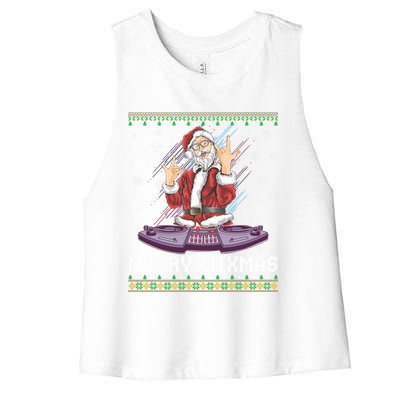 Merry Mixmas Santa Christmas Dj Turntable Music Producer Mix Cool Gift Women's Racerback Cropped Tank