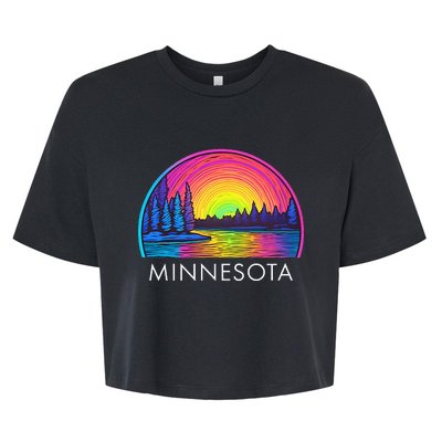 Minnesota Mn State Colorful Rainbow Lake Bella+Canvas Jersey Crop Tee