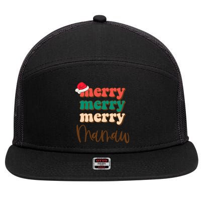 Merry Mamaw Santa Claus Hat Funny Family Christmas Pajama Funny Gift 7 Panel Mesh Trucker Snapback Hat