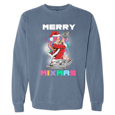 Merry Mixmas Santa Girl Dj Christmas Holidays Xmas Gift Tee Cool Gift Garment-Dyed Sweatshirt