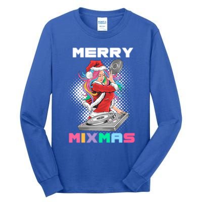 Merry Mixmas Santa Girl Dj Christmas Holidays Xmas Gift Tee Cool Gift Tall Long Sleeve T-Shirt