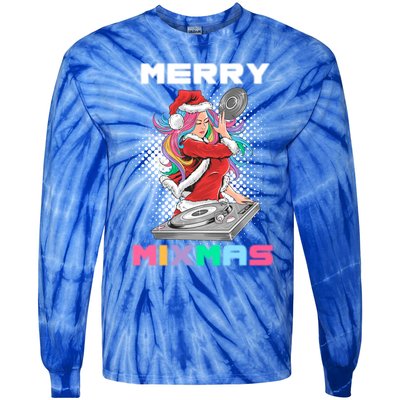 Merry Mixmas Santa Girl Dj Christmas Holidays Xmas Gift Tee Cool Gift Tie-Dye Long Sleeve Shirt