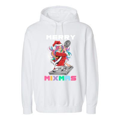 Merry Mixmas Santa Girl Dj Christmas Holidays Xmas Gift Tee Cool Gift Garment-Dyed Fleece Hoodie