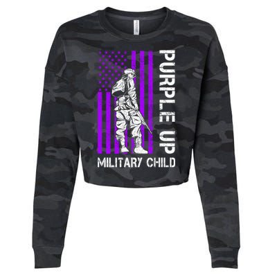 Military Month Soldier Purple Up Funny Gift Cropped Pullover Crew