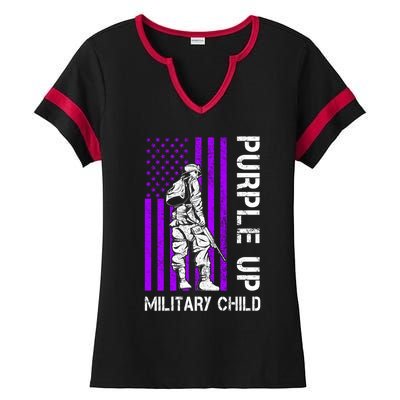 Military Month Soldier Purple Up Funny Gift Ladies Halftime Notch Neck Tee