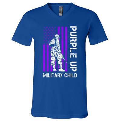 Military Month Soldier Purple Up Funny Gift V-Neck T-Shirt