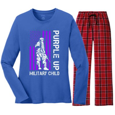 Military Month Soldier Purple Up Funny Gift Women's Long Sleeve Flannel Pajama Set 