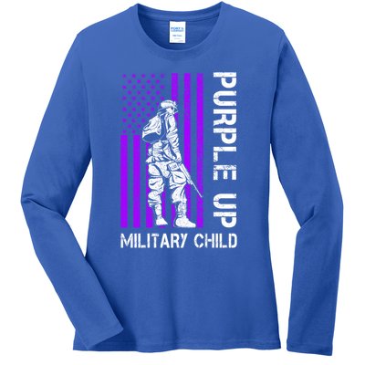 Military Month Soldier Purple Up Funny Gift Ladies Long Sleeve Shirt