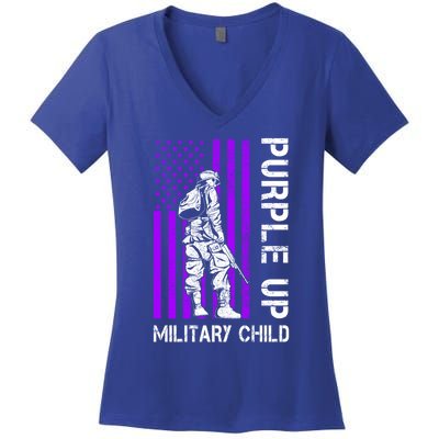 Military Month Soldier Purple Up Funny Gift Women's V-Neck T-Shirt