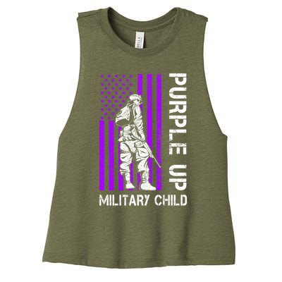 Military Month Soldier Purple Up Funny Gift Women's Racerback Cropped Tank