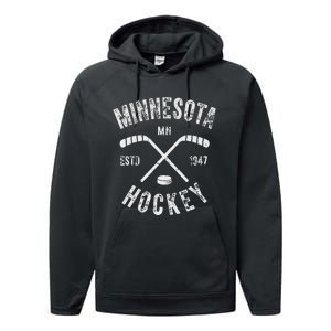 Minnesota Mn Sport Lover The State Of Hockey Retro Hockey Performance Fleece Hoodie