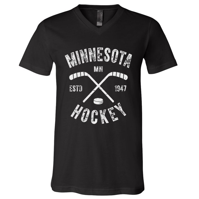 Minnesota Mn Sport Lover The State Of Hockey Retro Hockey V-Neck T-Shirt