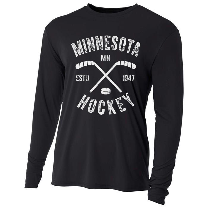 Minnesota Mn Sport Lover The State Of Hockey Retro Hockey Cooling Performance Long Sleeve Crew