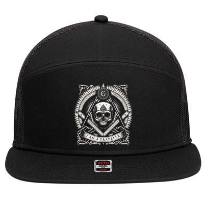 Master Mason Skull Square And Compass Freemason Masonic 7 Panel Mesh Trucker Snapback Hat