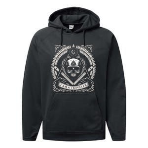 Master Mason Skull Square And Compass Freemason Masonic Performance Fleece Hoodie