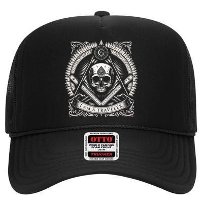 Master Mason Skull Square And Compass Freemason Masonic High Crown Mesh Back Trucker Hat