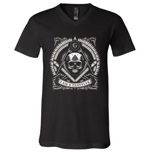 Master Mason Skull Square And Compass Freemason Masonic V-Neck T-Shirt