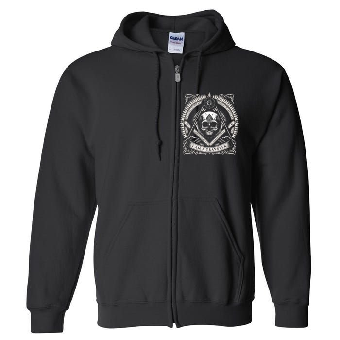 Master Mason Skull Square And Compass Freemason Masonic Full Zip Hoodie