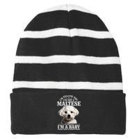 Maltese Mom Said IM A Baby Funny Maltese Dog Striped Beanie with Solid Band