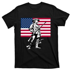 Minute Man Statue With American Flag Backdrop T-Shirt