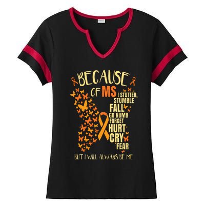 MS Multiple Sclerosis Ladies Halftime Notch Neck Tee