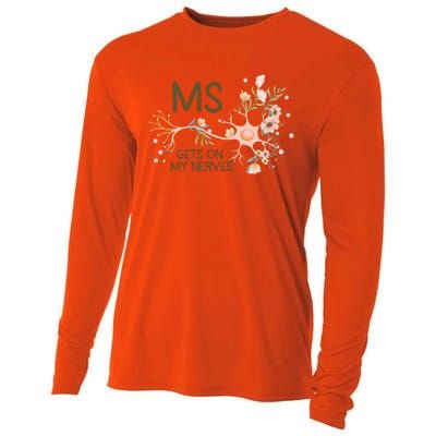 Ms Multiple Sclerosis Gets On My Nerves Orange Ribbon Gift Cooling Performance Long Sleeve Crew