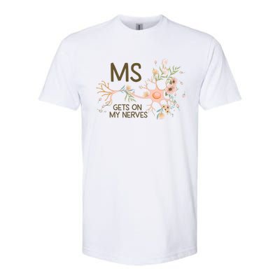 Ms Multiple Sclerosis Gets On My Nerves Orange Ribbon Gift Softstyle CVC T-Shirt