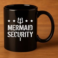 Merman Mermaid Security Funny Swimming 11oz C Handle Ceramic Mug
