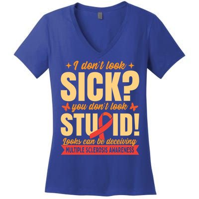 Ms Multiple Sclerosis Awareness Funny Gift Women's V-Neck T-Shirt