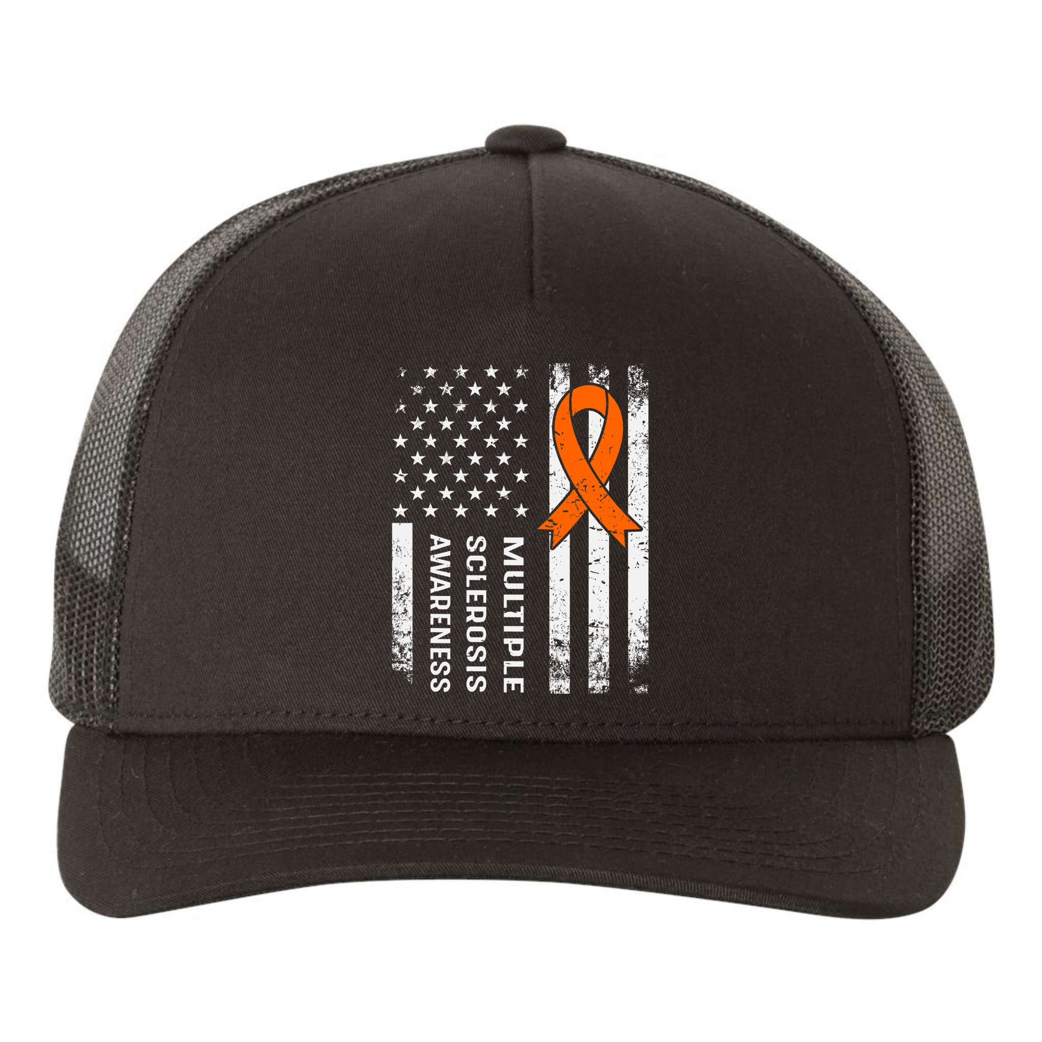MS Multiple Sclerosis Awareness Orange Ribbon Yupoong Adult 5-Panel Trucker Hat