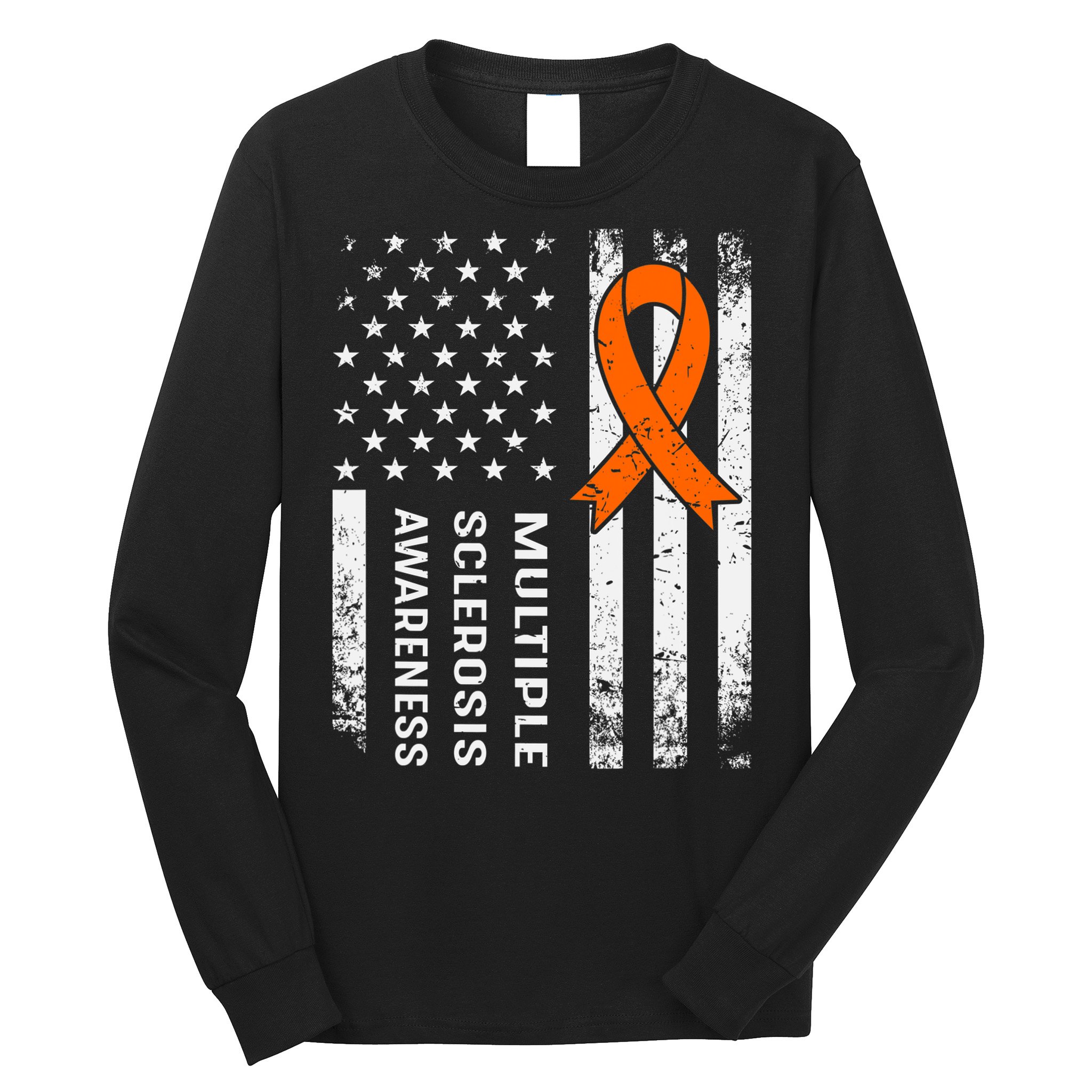MS Multiple Sclerosis Awareness Orange Ribbon Long Sleeve Shirt