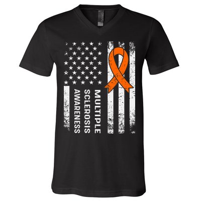 MS Multiple Sclerosis Awareness Orange Ribbon V-Neck T-Shirt