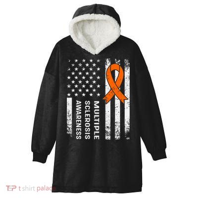 MS Multiple Sclerosis Awareness Orange Ribbon Hooded Wearable Blanket