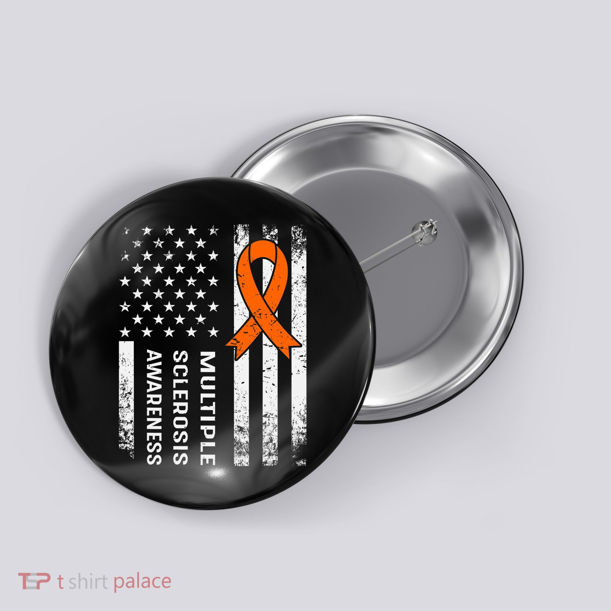 MS Multiple Sclerosis Awareness Orange Ribbon Button