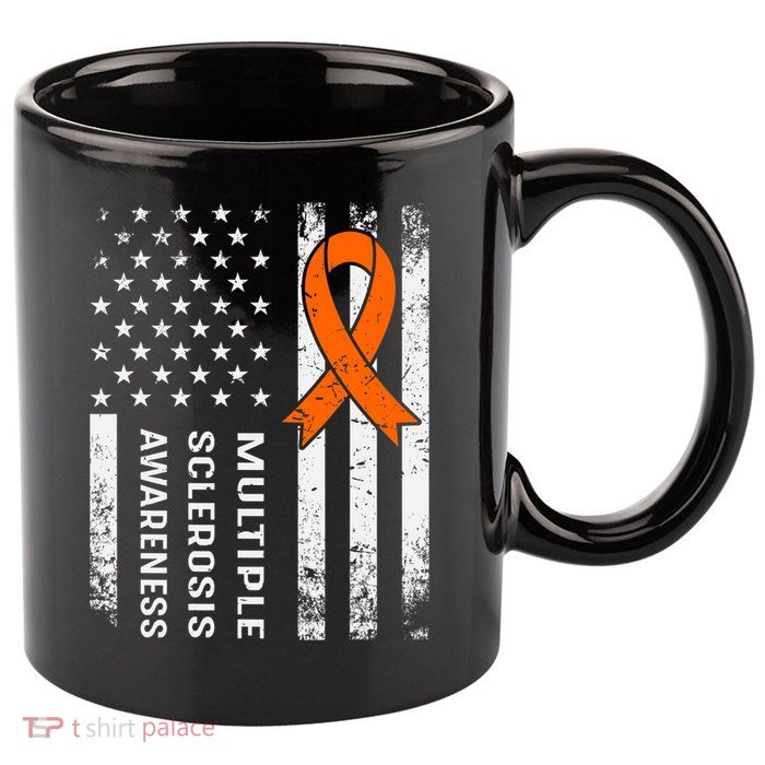 MS Multiple Sclerosis Awareness Orange Ribbon 11oz C Handle Ceramic Mug