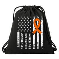 MS Multiple Sclerosis Awareness Orange Ribbon Drawstring Bag