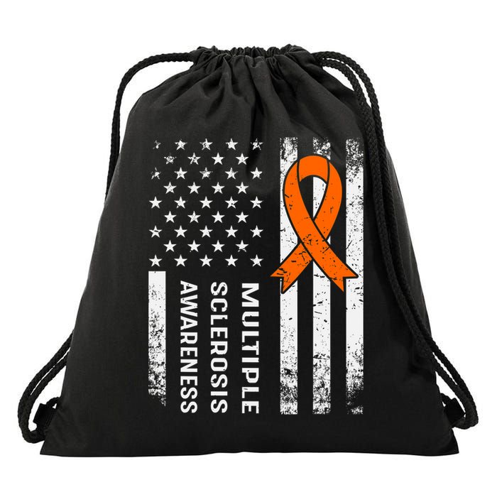 MS Multiple Sclerosis Awareness Orange Ribbon Drawstring Bag