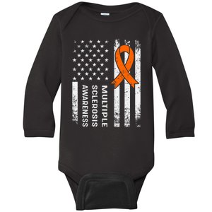 MS Multiple Sclerosis Awareness Orange Ribbon Baby Long Sleeve Bodysuit