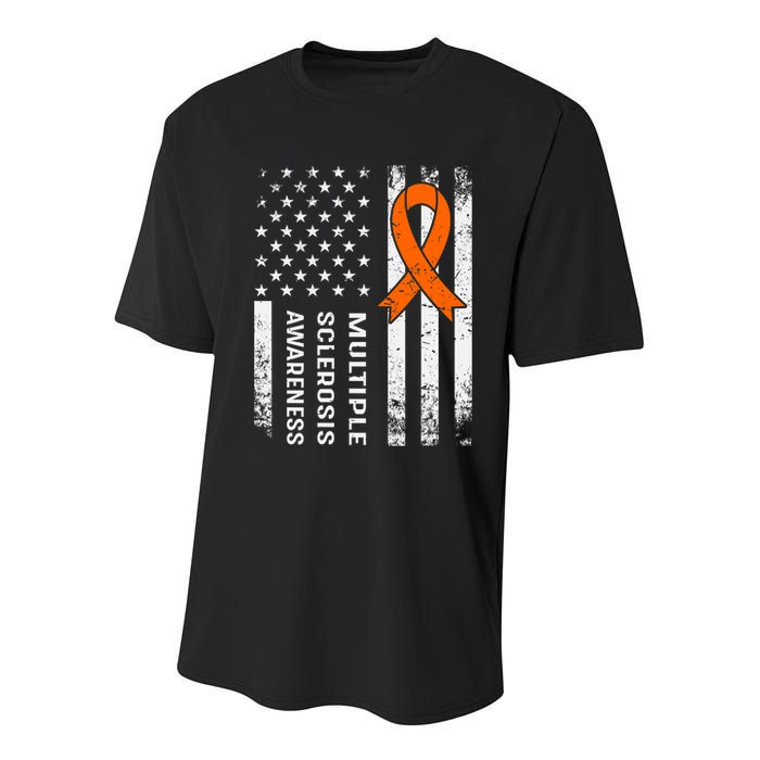 MS Multiple Sclerosis Awareness Orange Ribbon Youth Performance Sprint T-Shirt