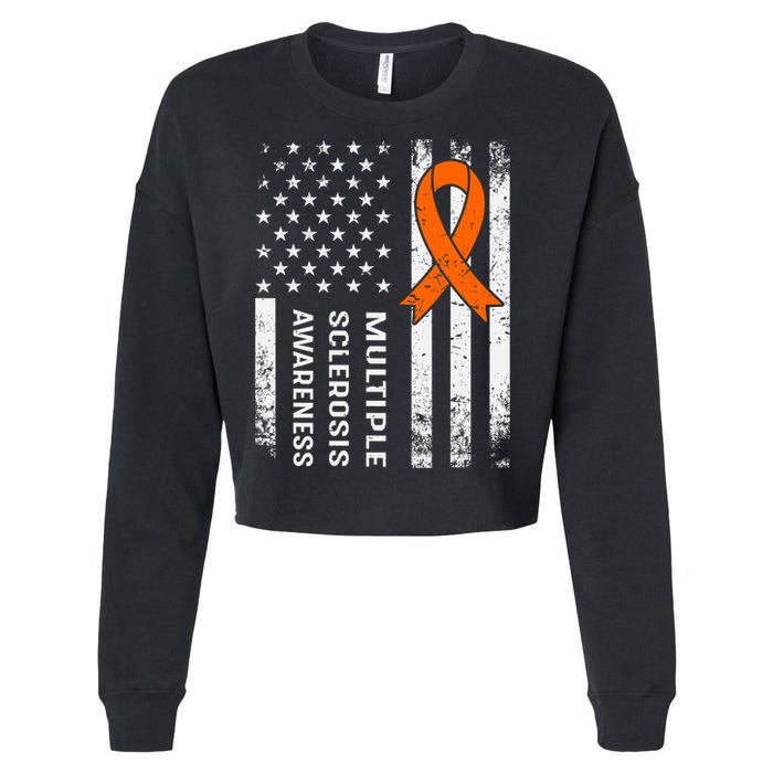 MS Multiple Sclerosis Awareness Orange Ribbon Cropped Pullover Crew
