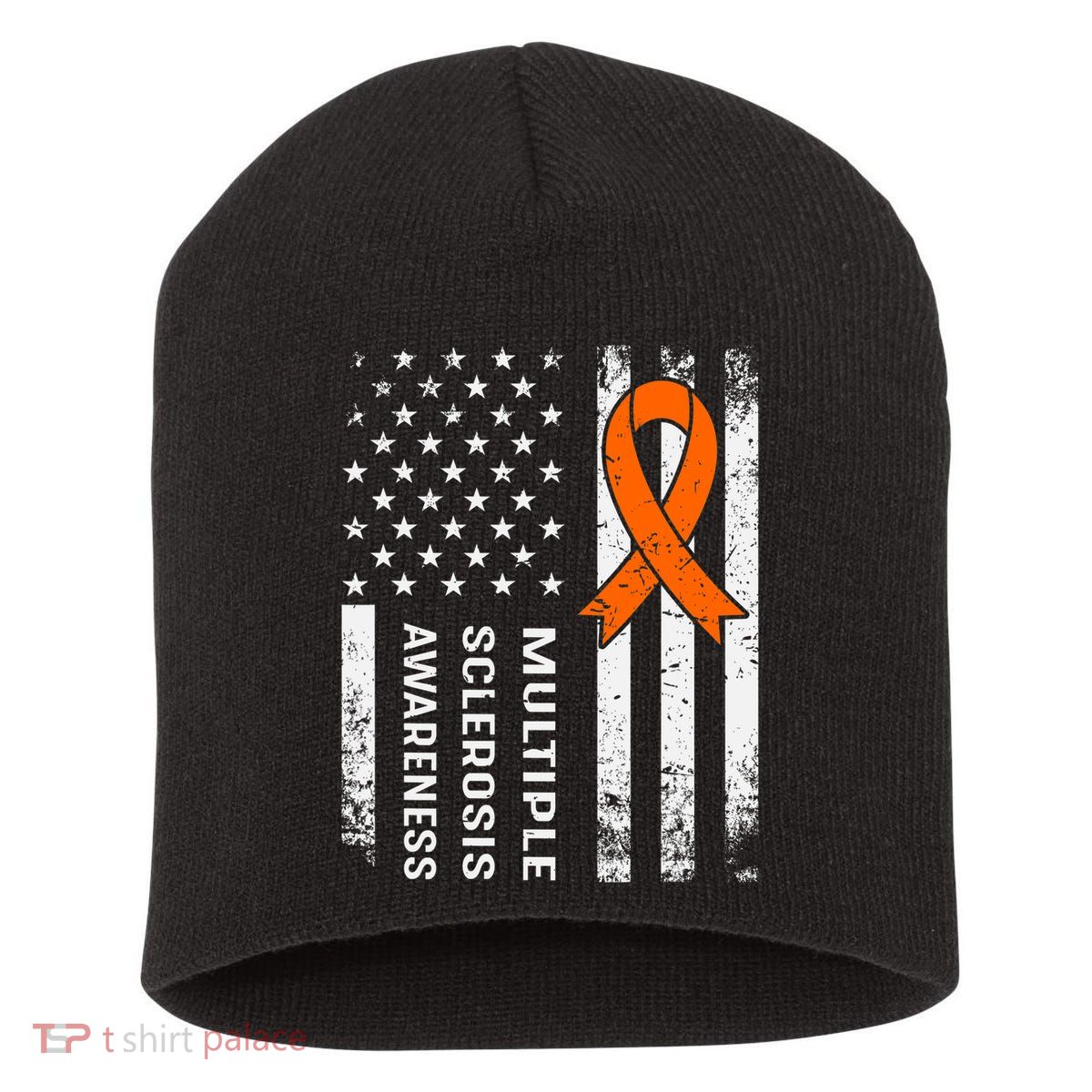 MS Multiple Sclerosis Awareness Orange Ribbon Short Acrylic Beanie