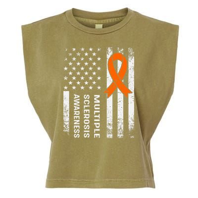 MS Multiple Sclerosis Awareness Orange Ribbon Garment-Dyed Women's Muscle Tee