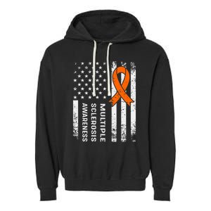 MS Multiple Sclerosis Awareness Orange Ribbon Garment-Dyed Fleece Hoodie